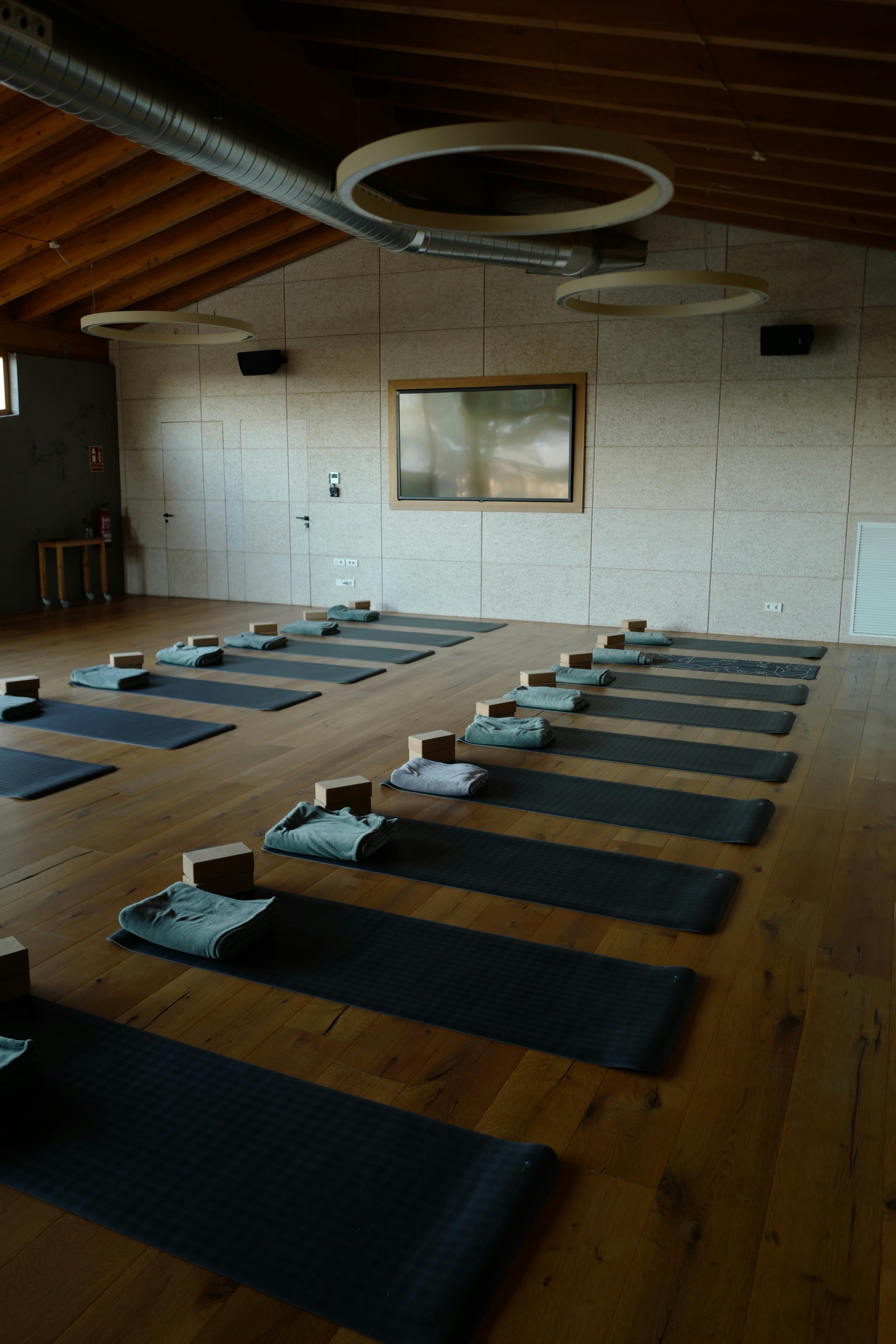 Yoga studio with mats prepared for class
