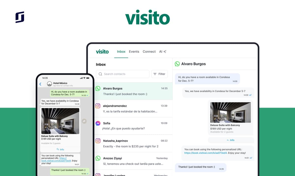 Visito guest messaging and direct booking interface shown in Little Hotelier article